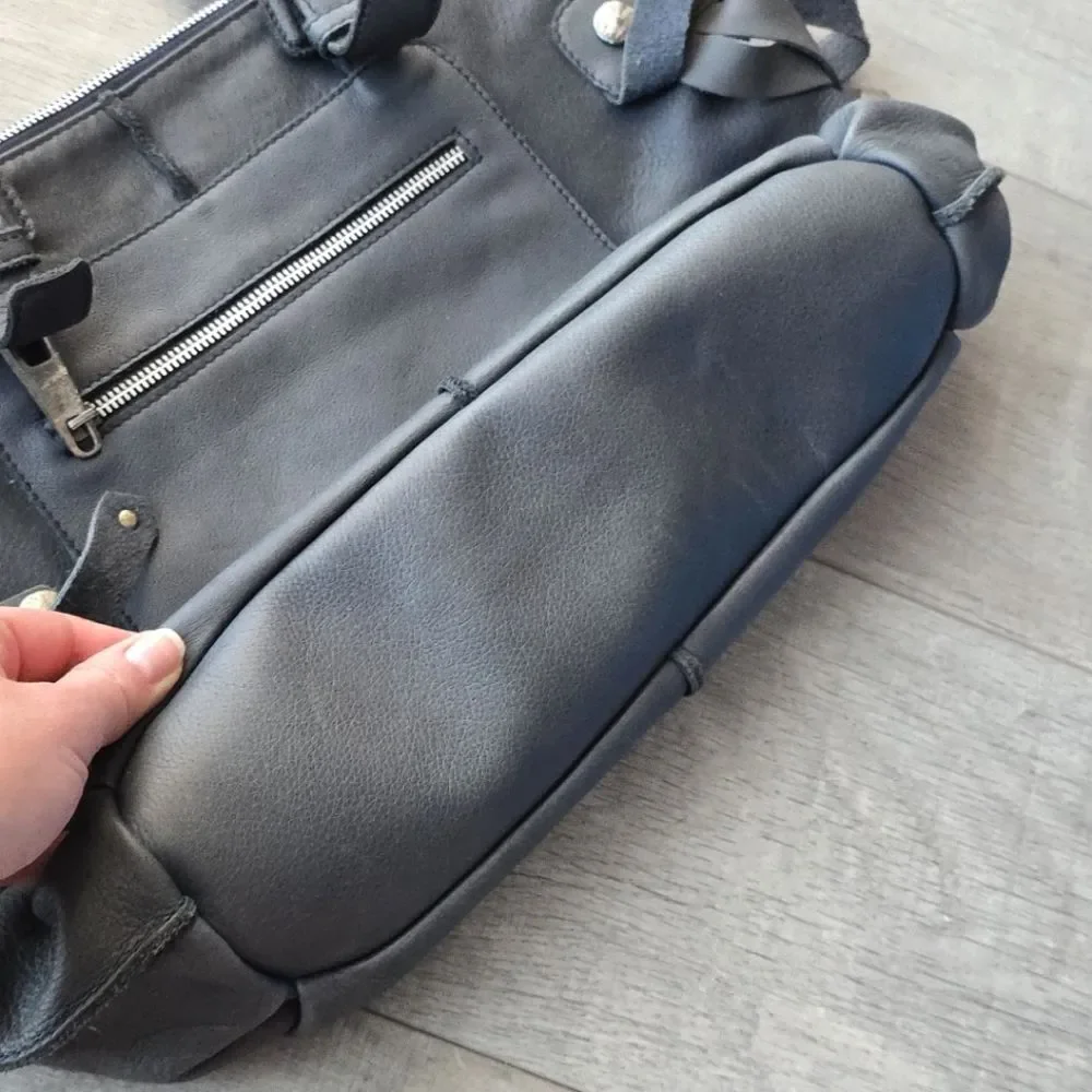 Innue Graphite Gray Italian Distressed Leather Hobo Bag Handbag Grunge Rock